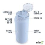 Ello Cooper 32oz Stainless Steel Water Bottle with Straw and Carry Handle, Double Walled and Vacuum Insulated Metal, Leak Proof Locking Lid with Soft Silicone Spout, Reusbale, BPA Free, Halogen Blue
