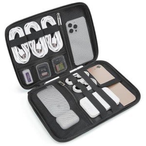 BAGSMART Electronics Travel Organizer Case for 10.2 Inch Tablets, Tech Pouch Essentials for Power Bank, SD Cards, Cord and Cable Storage Bag, Black