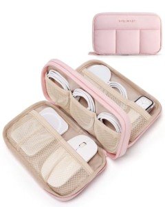 BAGSMART Electronics Organizer Travel Case, Cord Storage for Chargers Cables Phones, Compact Tech Accessories Pouch, Pink