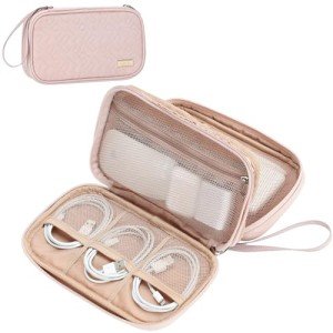 NISHEL Travel Cord Organizer Case, Double Layers Tech Electronic Bag, Essentials for Charger, Cable, Phone, Flash drive, Pink