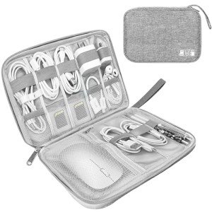 Lcsmaokin Electronics Organizer Travel Case,Electronic Accessories Storage Bag,Portable Waterproof Cable Organizer Bag,Travel Cord Organizer Bags for Small Charging Cord Storage,Cables,SD Card (Grey)