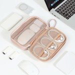 NISHEL Travel Cord Organizer Case, Double Layers Tech Electronic Bag, Essentials for Charger, Cable, Phone, Flash drive, Pink