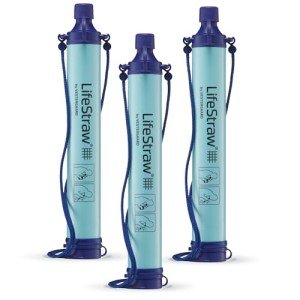 LifeStraw Personal Water Filter for Hiking, Camping, Travel, and Emergency Preparedness, 3 Pack, Blue