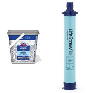 Mountain House Classic Bucket | Freeze Dried Backpacking & Camping Food | 24 Servings & LifeStraw Personal Water Filter for Hiking, Camping, Travel, and Emergency Preparedness, 1 Pack, Blue