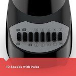 BLACK+DECKER 10-Speed Countertop Blender, BL2010BP, 6-Cup Plastic Jar, Dishwasher-Safe, Stainless Steel, Suction Feet
