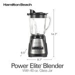Hamilton Beach Power Elite Wave Action Blender For Smoothies, 40 Oz Glass Jar, 12 Functions Including Puree, Crush Ice, Black, 700 Watts, Black (58148A)