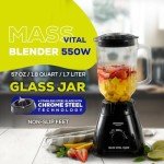 Universal 550W Mass Vital Blender - Glass Jar 57 Oz / 1.8 Quart / 1.7 Liter, 2 Speed + Pulse Function and 4 Stainless Steel Blade with Chrome Steel Technology
