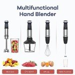 Ganiza Immersion Blender 5 in 1 Hand Blender Max 1000W Heavy Duty Motor, 16 Speed Mode Handheld Blender Stainless Steel Blade With 800ml Mixing Beaker, 600ml Chopper, Whisk and Milk Frother