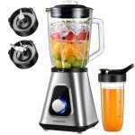 SHARDOR 1200W Blenders for Smoothies and Shakes, 52 Oz Countertop Blender & 22 Oz Personal Blender Combo, New Upgraded 6-leaf Blade, 3 Adjustable Speed for Juices, Frozen Fruit Drinks, Sauces