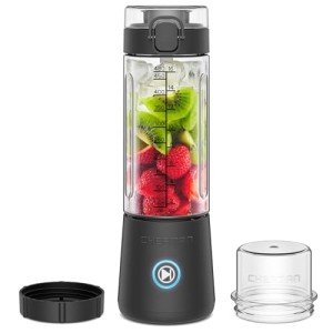 Chefman Cordless Portable Blender for Smoothies and Shakes, BPA-Free 16 oz Blending Jar w/Stainless-Steel Blades, USB-C Rechargeable with Color-Changing LEDs, Dishwasher-Safe Accessories - Black