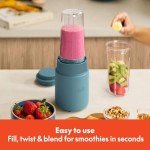 bella 6 Pcs Portable Rocket Blender, Juicer & Smoothie Maker, Press & Twist Design, EverGood™ & BPA Free Dishwasher Safe Parts, 4 Tip Stainless Steel Blade, Cord Wrap, 240 Watt Motor, Surf