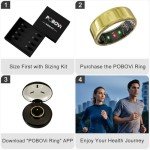 POBOVi Smart Ring for Women Men- Sleep/Fitness/Stress/Heart Rate Tracker- Menstrual Records - 7 Days Battery Life - Wireless Charging - No APP Subscription - iOS & Android Compatible (Gold, Size 8)