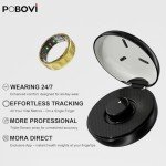 POBOVi Smart Ring for Women Men- Sleep/Fitness/Stress/Heart Rate Tracker- Menstrual Records - 7 Days Battery Life - Wireless Charging - No APP Subscription - iOS & Android Compatible (Gold, Size 8)