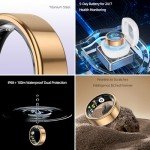 TIAZUUX Smart Ring for Women&Men-Activity/Sleep/Heart Rate/HRV/Stress/Women's Health Tracker-IP68 Waterproof/Wearable-No Subscription Fee Required-Compatible with iPhone &Android (Gold, 10)