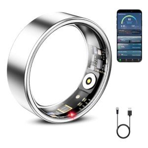 Smart Ring for Women & Men, Smart Ring Health Tracker, Blood Oxygen & Heart Rate Monitor Sleep Ring, Waterproof Fitness Ring, Long Lasting Battery Smart Rings (Silver, 8#)