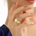 Rainhonor 2-Pack Gold Stackable Rings for Smart Rings, 14K Gold Plated Rings Cubic Zirconia Smart Ring Stacking for Women (GOLD, 8)