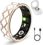 Health Tracker Ring for Women Men, Fitness Tracker with Heart Rate, Blood Oxygen, Sleep Tracker, Step Tracker, No Subscription Fee, IP68 Waterproof Smart Ring for iphone & Android (Rose Gold, 7#)