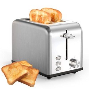 Simple Deluxe 2-Slice Stainless Steel Toaster with Wide Slots