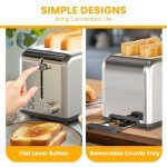 Simple Deluxe 2-Slice Stainless Steel Toaster with Wide Slots