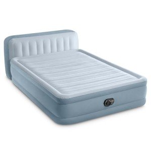 Intex 64449ED Dura-Beam Deluxe Plush Air Mattress with Headboard: Fiber-Tech - Queen Size - Built-in Electric Pump - 18in Bed Height - 600lb Weight Capacity
