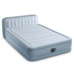 Intex 64449ED Dura-Beam Deluxe Plush Air Mattress with Headboard: Fiber-Tech - Queen Size - Built-in Electric Pump - 18in Bed Height - 600lb Weight Capacity