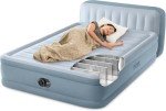 Intex 64449ED Dura-Beam Deluxe Plush Air Mattress with Headboard: Fiber-Tech - Queen Size - Built-in Electric Pump - 18in Bed Height - 600lb Weight Capacity