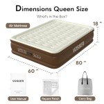 VOSSER Air Mattress Queen with Built-in Pump,Leakproof Blow Up Mattress with Flocked Top,3 Mins Inflatable Mattress for Home&Guests,Thicken Queen Air Mattress, Waterproof Air Bed with Carry Bag