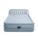 Intex 64449ED Dura-Beam Deluxe Plush Air Mattress with Headboard: Fiber-Tech - Queen Size - Built-in Electric Pump - 18in Bed Height - 600lb Weight Capacity
