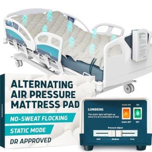 Lunderg Alternating Air Pressure Mattress Pad with Static Mode & Flocking - Comfortable Bed Sore Prevention - Includes Mattress Topper for Hospital Bed or Home & Quiet Pump - Recommended by Doctors