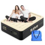 SULDUO Luxury Air Mattress Queen with Built in Pump, 18'' High Double Blow Up Mattress, Self Inflating Air Bed with Flocked Top and Carry Bag, Durable Portable Airbed for Home Guest and Camping, Khaki