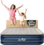 Dr. air Queen Air Mattress, 18” Raised Inflatable Bed with Built-in Pump, Waterproof Velvety Top, Ergonomic Design, Reinforced Support, and Carry Bag for Home, Camping, and Guests