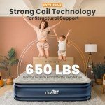 Dr. air Queen Air Mattress, 18” Raised Inflatable Bed with Built-in Pump, Waterproof Velvety Top, Ergonomic Design, Reinforced Support, and Carry Bag for Home, Camping, and Guests