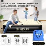 SULDUO Luxury Air Mattress Queen with Built in Pump, 18'' High Double Blow Up Mattress, Self Inflating Air Bed with Flocked Top and Carry Bag, Durable Portable Airbed for Home Guest and Camping, Khaki