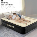 SULDUO Luxury Air Mattress Queen with Built in Pump, 18'' High Double Blow Up Mattress, Self Inflating Air Bed with Flocked Top and Carry Bag, Durable Portable Airbed for Home Guest and Camping, Khaki