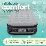 EZ INFLATE Air Mattress with Built in Pump - Twin Size Double-High Inflatable Mattress with Flocked Top - Easy Inflate, Waterproof, Portable Blow Up Bed for Camping & Travel