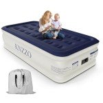 KNZZO Air Mattress Twin with Built-in Pump, Blow Up Mattress with Soft Flocked Top, Leakproof Inflatable Mattress, Foldable Waterproof Air Bed for Home, Guests, Camping, with Storage Bag