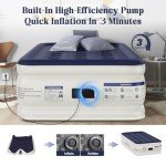 KNZZO Air Mattress Twin with Built-in Pump, Blow Up Mattress with Soft Flocked Top, Leakproof Inflatable Mattress, Foldable Waterproof Air Bed for Home, Guests, Camping, with Storage Bag