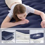 KNZZO Air Mattress Twin with Built-in Pump, Blow Up Mattress with Soft Flocked Top, Leakproof Inflatable Mattress, Foldable Waterproof Air Bed for Home, Guests, Camping, with Storage Bag