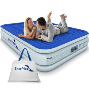 EnerPlex Dual Pump Luxury Queen Size Air Mattress Airbed with Built in Pump Raised Double High Queen Blow Up Bed for Home Camping Travel 2-Year Warranty
