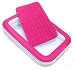 EnerPlex Inflatable Travel Bed with High Speed Pump, Portable Air Mattress for Kids on The Go, Blow up Toddler with Sides – Built-in Safety Bumper - Pink