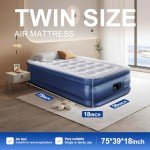 TANSTRIDER Twin Air Mattress with Built in Pump,18" Raised Blow up Air Bed,3 Mins Quick Self-Inflation/Deflation,550lbs Max, Strong Support,Foldable Inflatable Mattress for Camping/Home/Guests/Travel