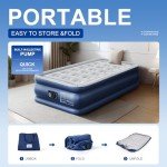 TANSTRIDER Twin Air Mattress with Built in Pump,18" Raised Blow up Air Bed,3 Mins Quick Self-Inflation/Deflation,550lbs Max, Strong Support,Foldable Inflatable Mattress for Camping/Home/Guests/Travel