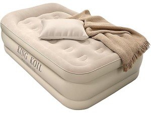 King Koil Luxury Twin Air Mattress with Built-in High-Speed Pump for Home, Guests & Camping - 13" Twin Size Premium, Double High Inflatable Blow Up Mattress Waterproof