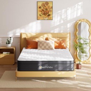 PECHINOU Queen Mattress,10 Inch Queen Size Hybrid Mattress in a Box with Memory Foam, Soft and Comfortable, Pressure Relief, Cool and Breathable, CertiPUR-US, Medium Firm