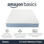 Amazon Basics Memory Foam Mattress, Medium Firm, Cooling Gel, Queen Size Mattress, CertiPUR-US® Certified Foam, 80 x 60 x 12 inches, White/Gray