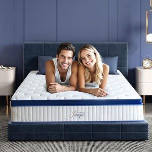 Juego Queen Mattress, 12 Inch Mixed Memory Foam Mattress. Bagged Spring, Zoned Pressure Relief, Medium Firm Feel, Motion Isolation, Deep Sleep, Certified Safe Foams and Fabric, CertiPUR-US, White