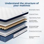 Juego Queen Mattress, 12 Inch Mixed Memory Foam Mattress. Bagged Spring, Zoned Pressure Relief, Medium Firm Feel, Motion Isolation, Deep Sleep, Certified Safe Foams and Fabric, CertiPUR-US, White