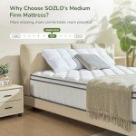 Sozlo 12 Inch Queen Size Hybrid Mattress with Cooling Gel and Individual Pocket Springs for Motion Isolation & Edge Support, Medium Firmness for Pressure Relief, CertiPUR-US Certified, in a Box