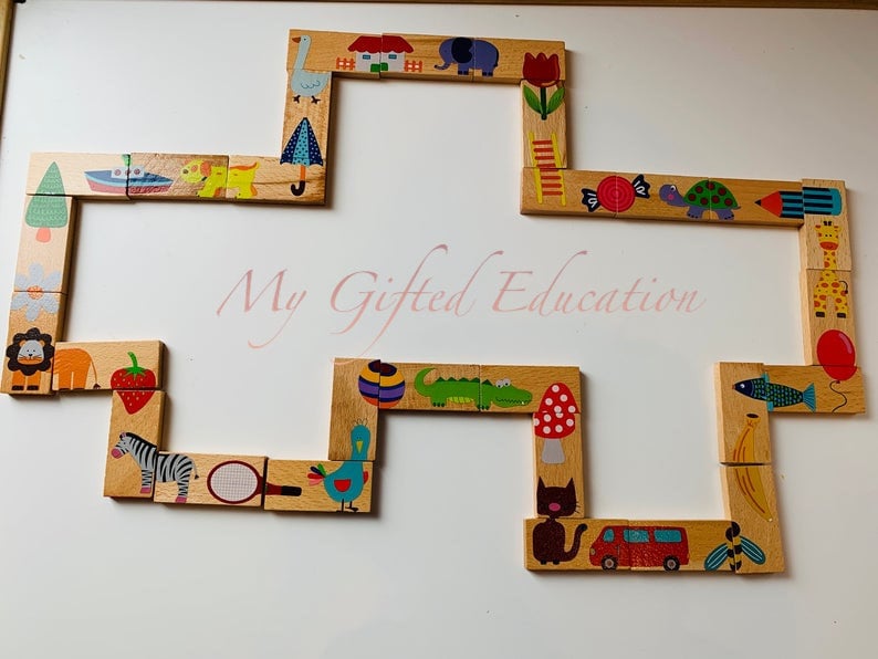 Wooden Picture Domino Puzzle for Toddler Learning