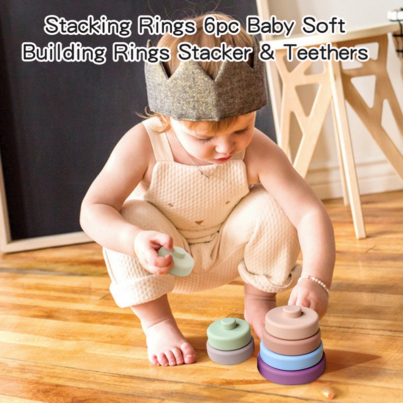 6pcs Soft Silicone Stacking Baby Blocks and Teethers